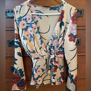 Wrap floral tie waist top